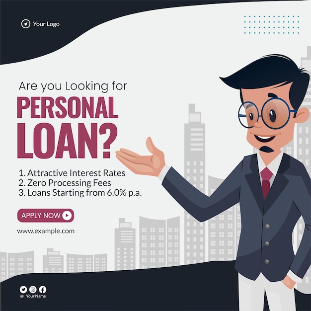 Banner design of personal loan cartoon style template