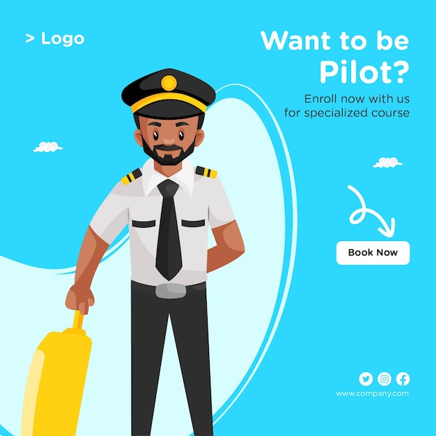 Banner design of private pilot cartoon style template