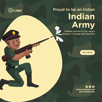 Banner design di orgoglioso di essere un modello in stile cartone animato dell'esercito indiano