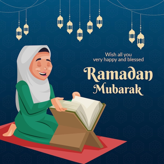 Banner design del modello in stile cartone animato ramadan mubarak