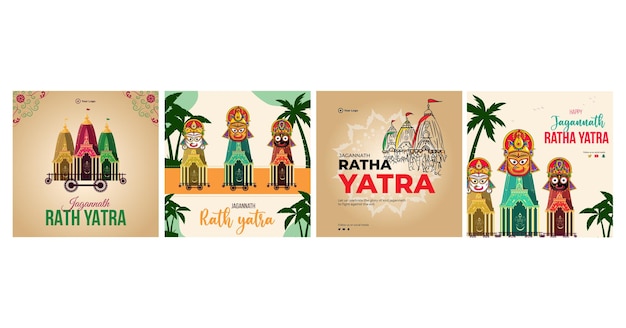 Banner design set of indian festival jagannath rath yatra template