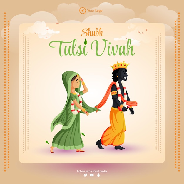 Дизайн баннера шаблона индуистского фестиваля Shubh Tulsi Vivah