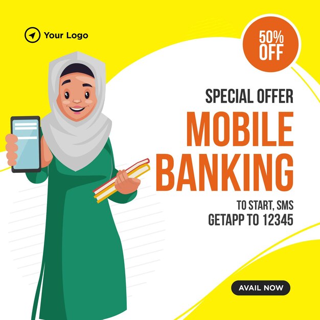 Banner design of special offer on mobile banking