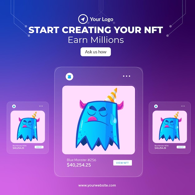 Banner design of start creating your nft template