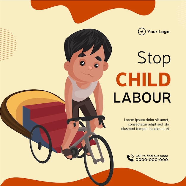 Banner design of stop child labour cartoon style illustration