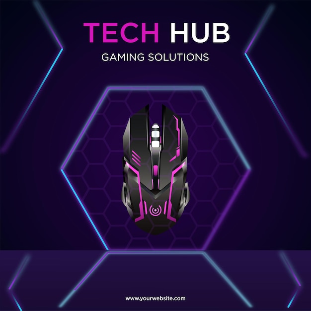 Banner design del modello di soluzioni di gioco hub tecnologico