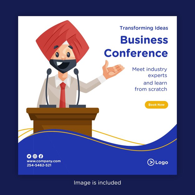 Banner design of transforming ideas business conference with an industry expert