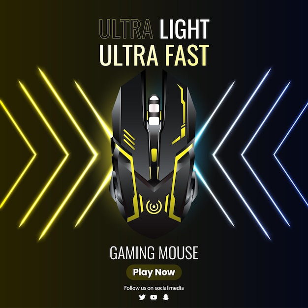 Vettore design del banner del modello di mouse da gioco ultraleggero e ultraveloce