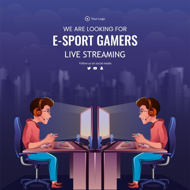 Vettore banner design di stiamo cercando un modello di live streaming per i giocatori di sport elettronici