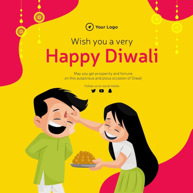 Banner design of wish you a very happy Diwali cartoon style template