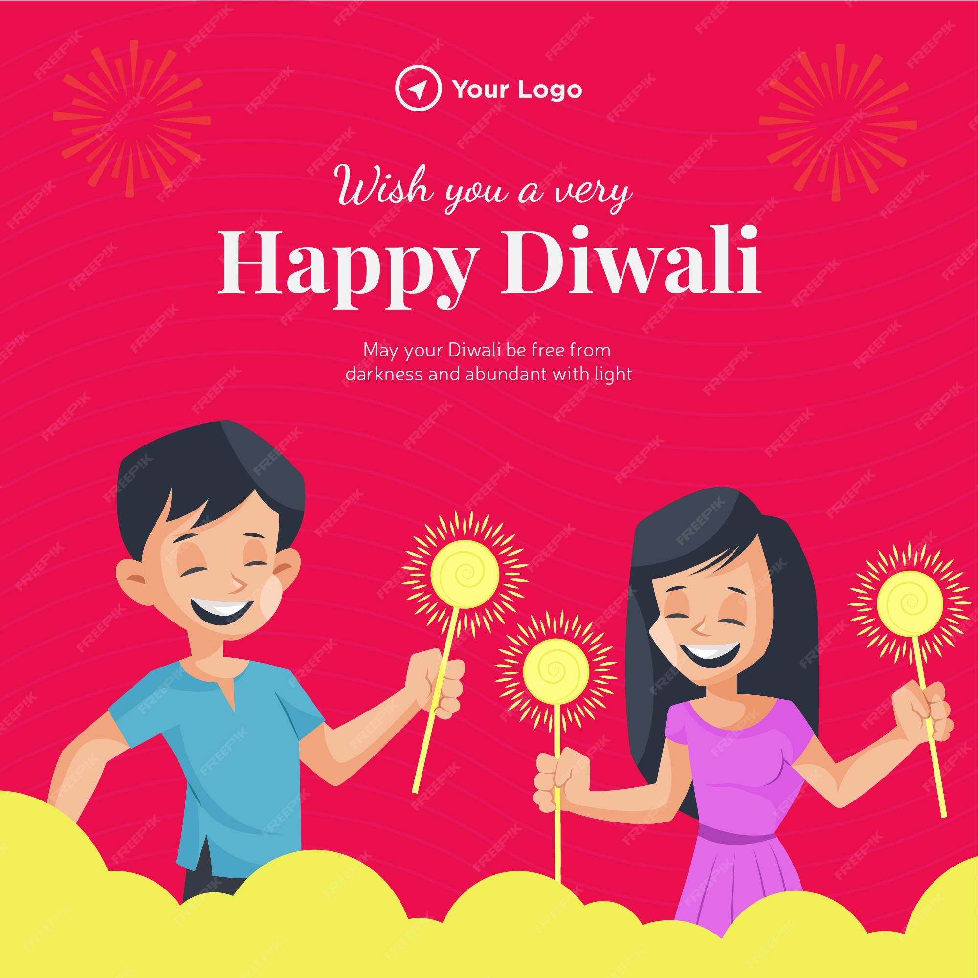 Premium Vector | Banner design of wish you a very happy diwali cartoon style template Premium Vector | Banner design of wish you a very happy diwali cartoon style template
