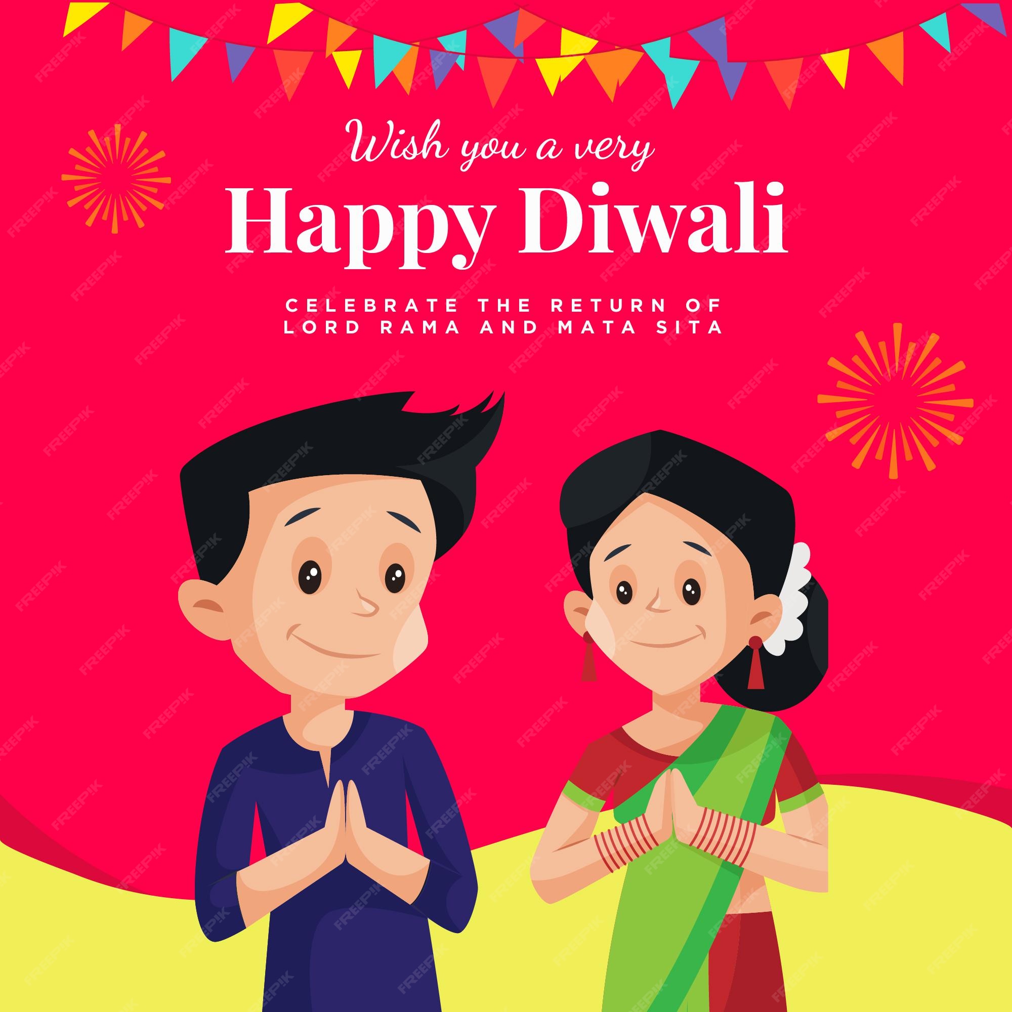 Premium Vector | Banner design of wish you a very happy diwali indian festival cartoon style template Premium Vector | Banner design of wish you a very happy diwali indian festival cartoon style template