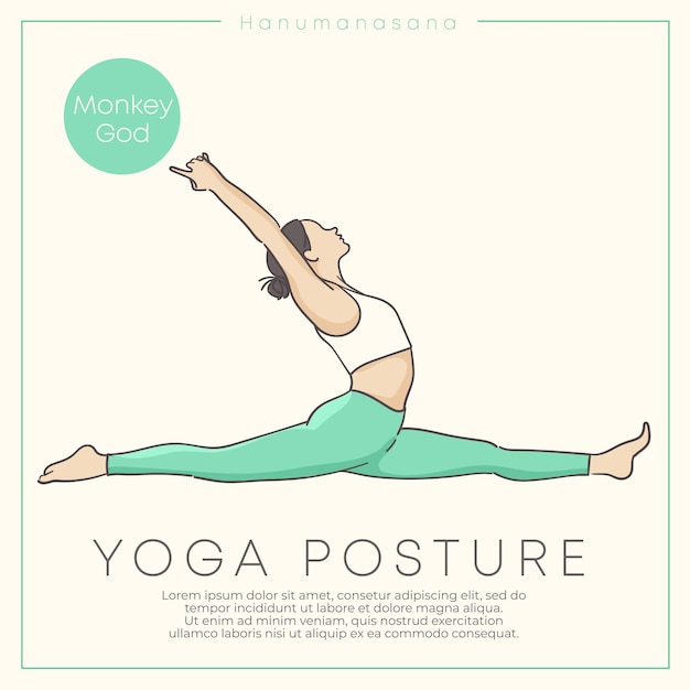 Banner design con illustrazione disegnata a mano di una giovane donna sana che pratica yoga in abito pastello vector illustration