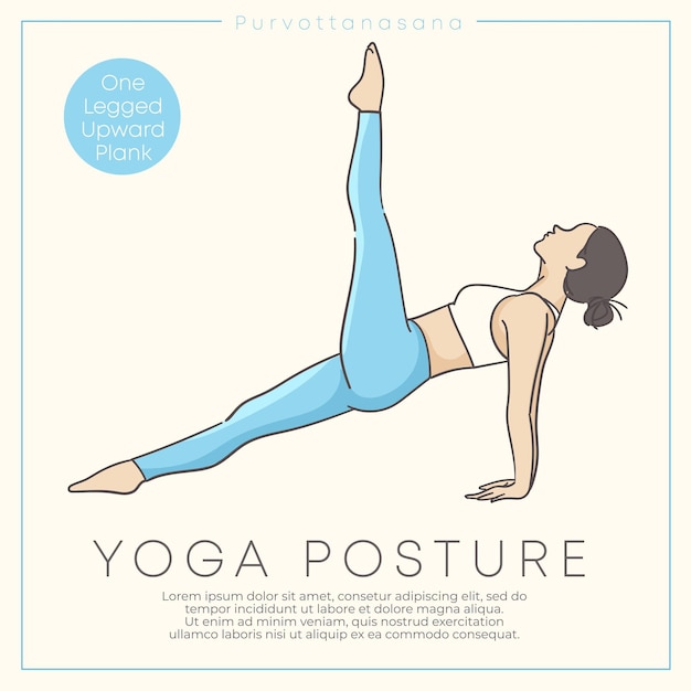 Vettore banner design con illustrazione disegnata a mano di una giovane donna sana che pratica yoga in abito pastello vector illustration