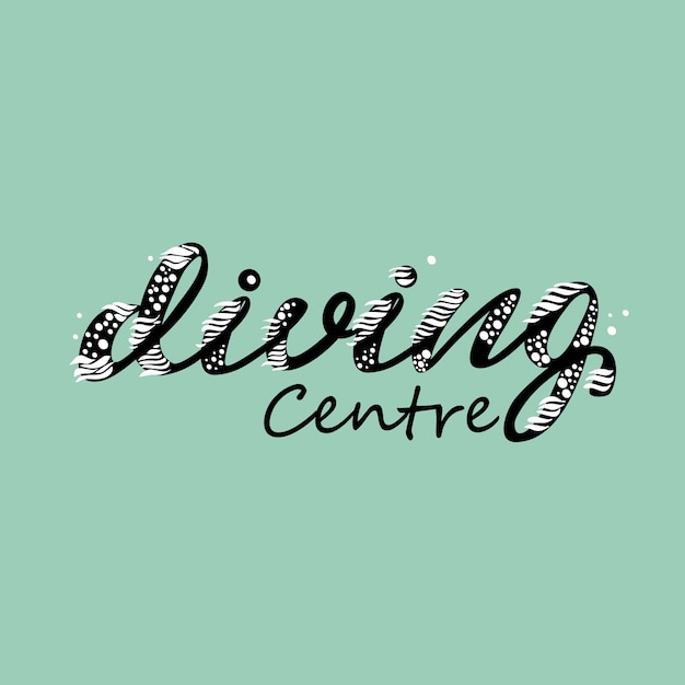 Banner Design with lettering Diving Center. Vector illustration.