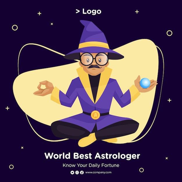 Vettore design della bandiera del miglior astrologo del mondo in stile cartone animato