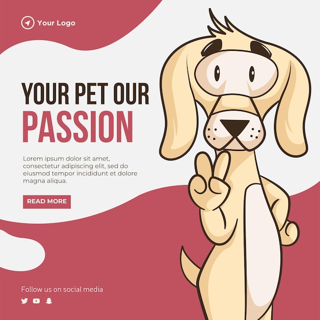 Vettore banner design del tuo animale domestico il nostro modello di passione