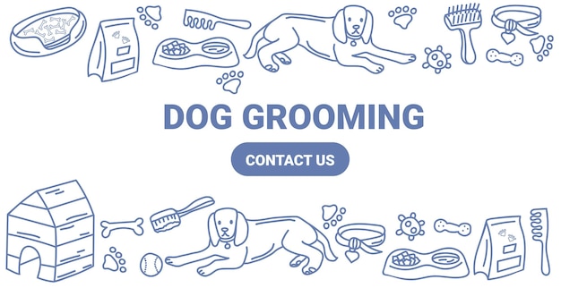 Vector banner for dog hair salon dog styling and grooming shop store for pets