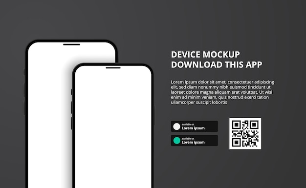 Banner for downloading app for mobile phone, 3d double smartphone device.