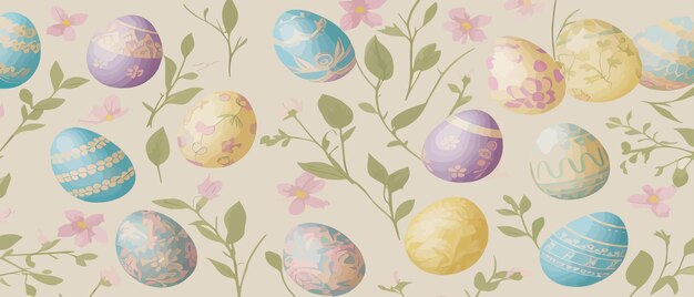 Vettore banner uova di pasqua modello senza giunture illustrazione vettoriale uova decorative di pasqua sfondo per