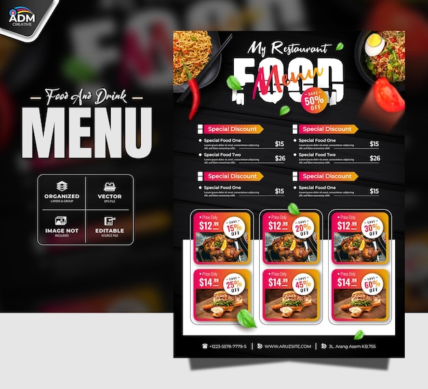 Banner en flyer van een restaurant met een Aziatisch menu