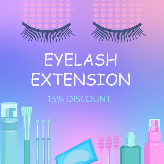 banner eyelashes extended discount. gradient background