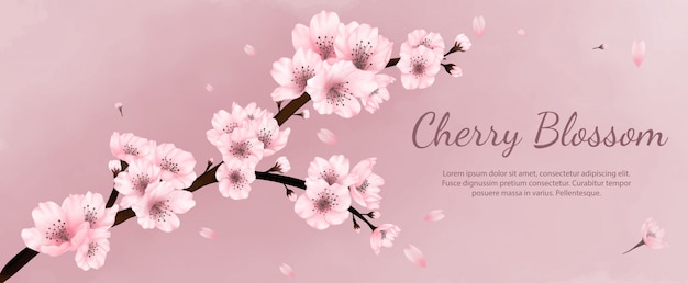 Banner flowers cherry blossoms watercolor ,spring , summer with pink background