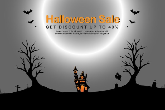 Баннер для веб-сайта празднования хэллоуина. флэш-распродажа на хэллоуин. векторная иллюстрация хэллоуина
