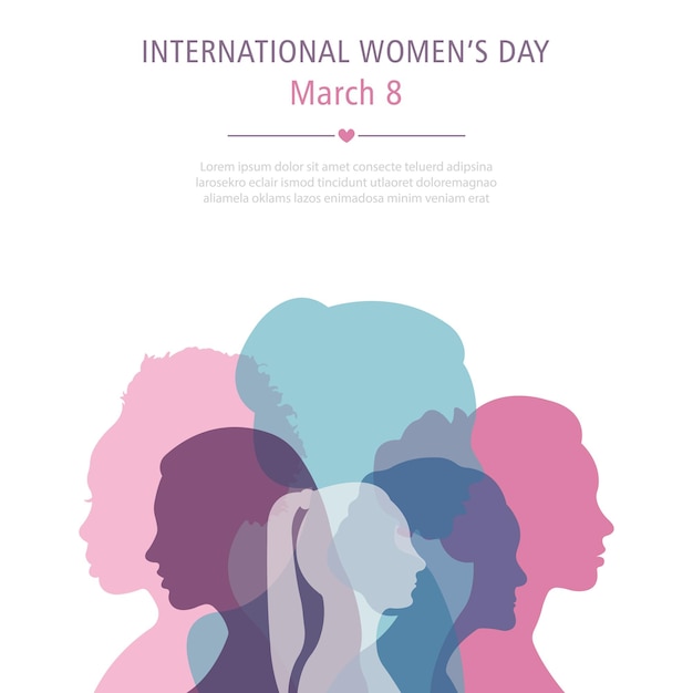 国際女性の日のバナーさまざまな国籍の女性のシルエットベクトル