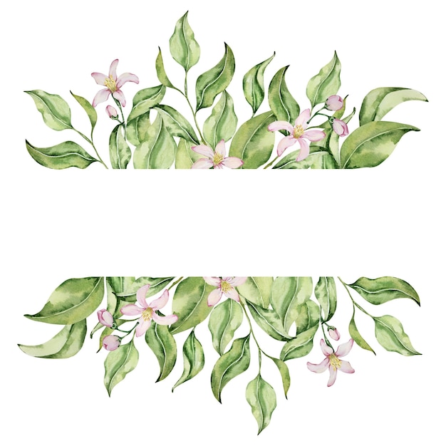 Banner frame van aquarel citroenen bloemen en bladeren