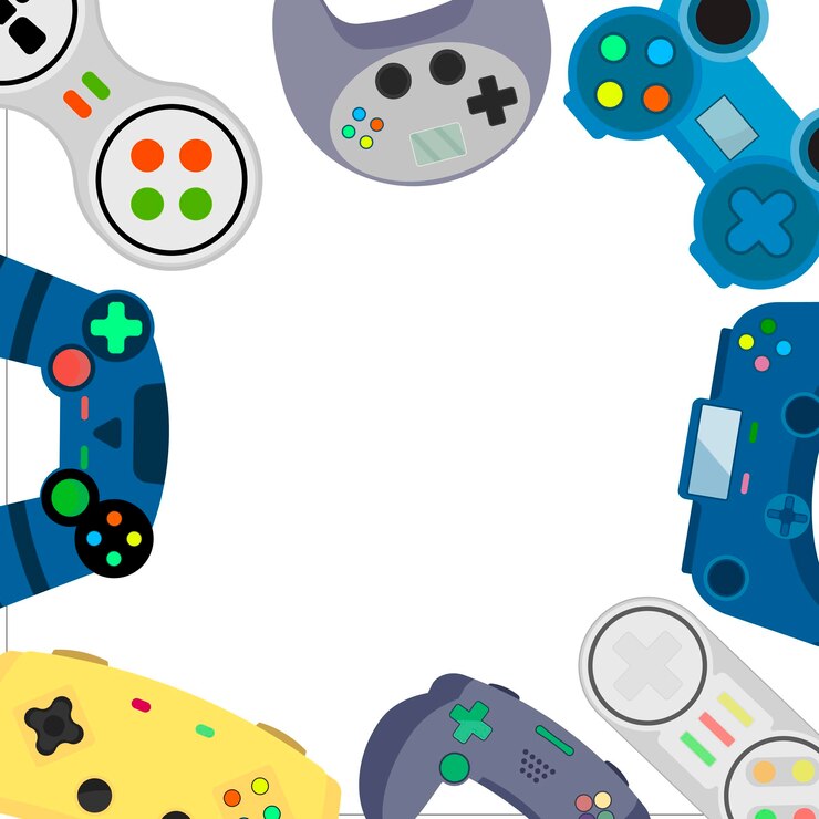 Vector banner frame with gamepad and joystick for play video game