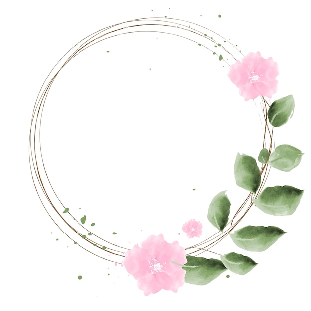 Banner frame with space for text round frame with flowers leaves and branches imitation watercolor