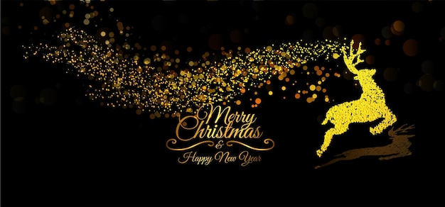 banner golden deer running with golden bokeh and concept christmas backgroundvector illustration