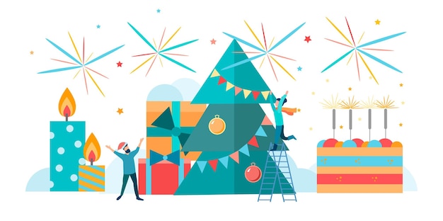 Vector banner greetings happy new year and christmas preparing for the celebration of christmas night