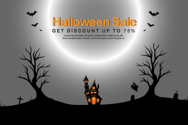 Banner for halloween holiday event website. flash sale on halloween. halloween vector illustration