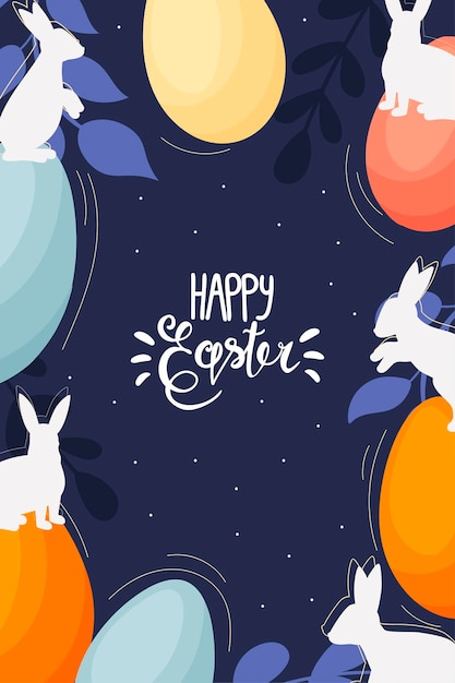 Banner Happy Easter Modern vector holiday design with typography Easter Bunny Painted eggs Modern minimalist style