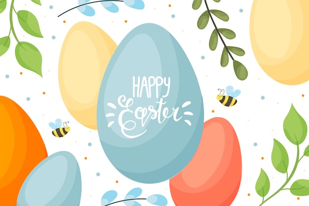 Banner Happy Easter Modern vectorvakantieontwerp met typografie Paashaas Beschilderde eieren Moderne minimalistische stijl