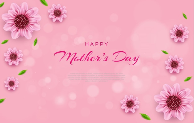 Вектор Баннер счастливого дня матери с розовыми цветами и листьями