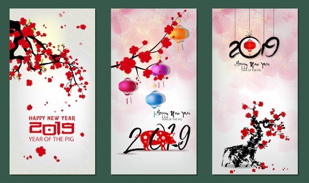 Banner happy new year 2019 greeting card 