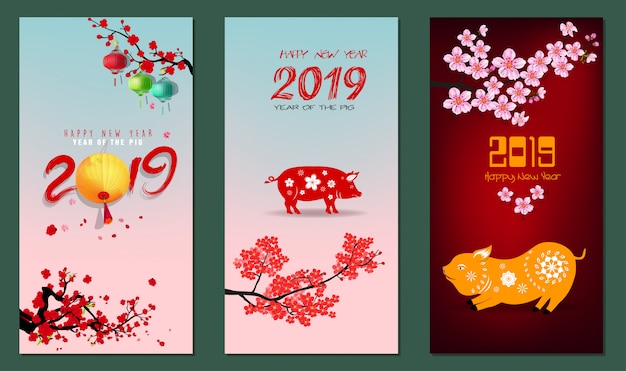 Cartolina d'auguri di felice anno nuovo banner 2019