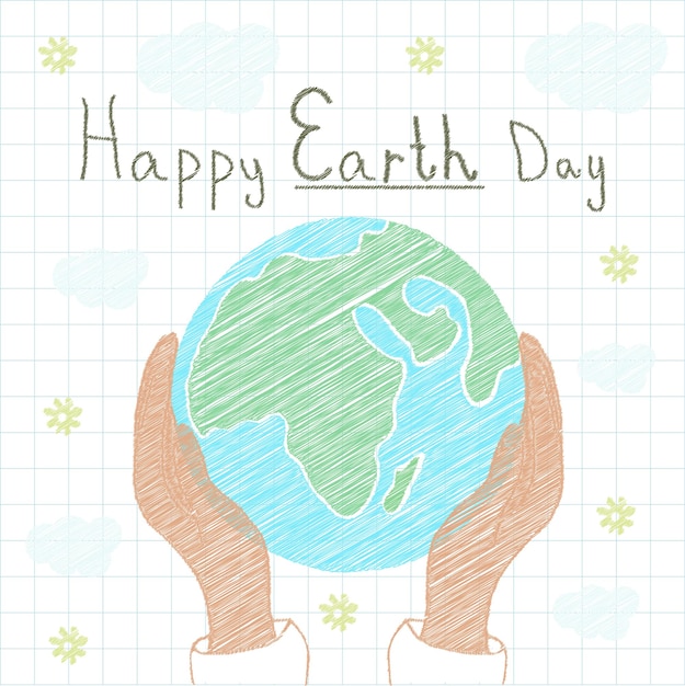 Vector banner for the holiday of earth dayhands holding the planetillustration in childrens style