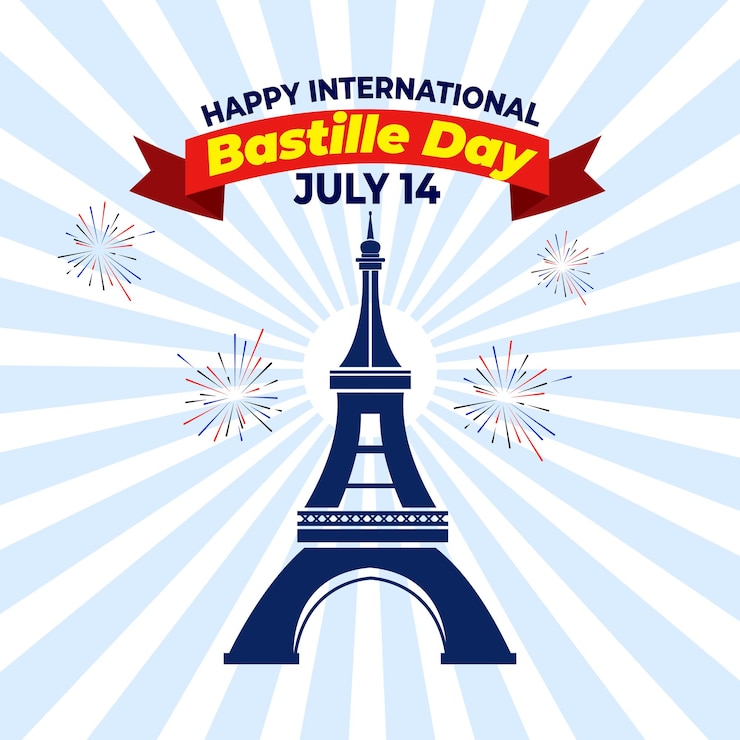 Vector banner illustration of bastille day celebration with eifel tower and french national day july 14