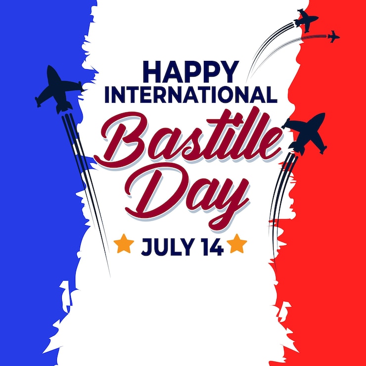 Vector banner illustration of bastille day celebration with eifel tower and french national day july 14
