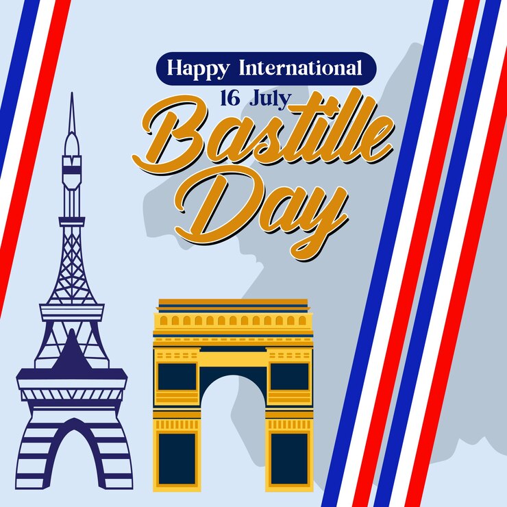 Vector banner illustration of bastille day celebration with eifel tower and french national day july 14