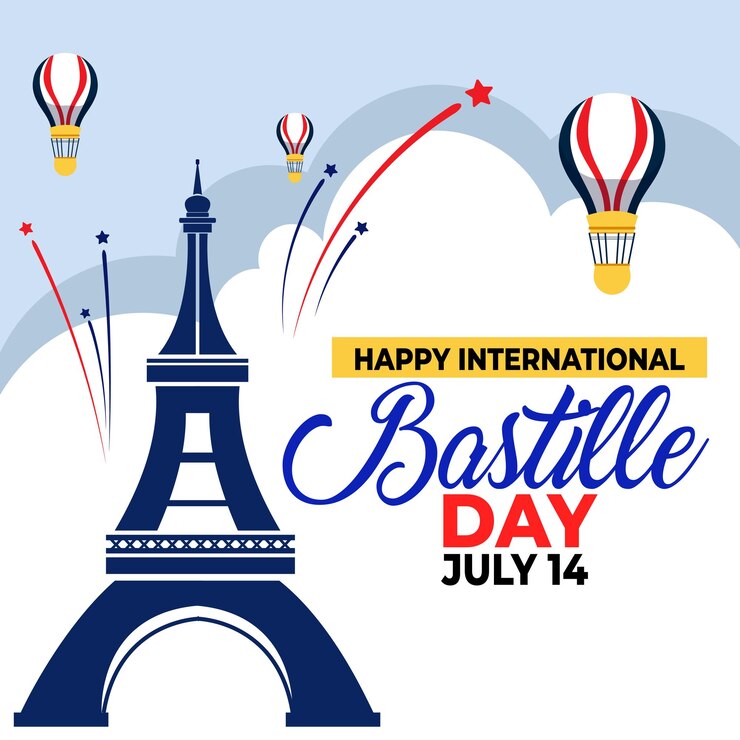 Vector banner illustration of bastille day celebration with eifel tower and french national day july 14