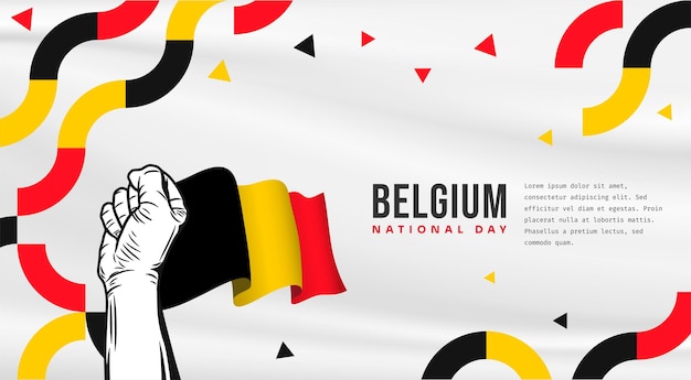 Banner illustration of Belgium National day celebration Waving flag and hands clenched Vector illustration