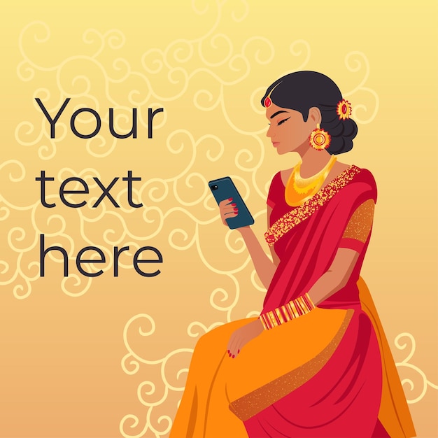 Banner Indian girl looking and holding her phone