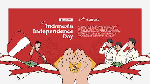 Banner festa dell'indipendenza indonesiana con cultura indonesiana