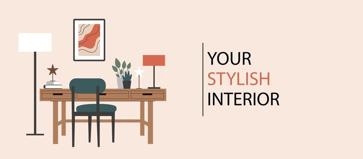 Vector banner interior design home decor a template with a space for the text flat vector illustration