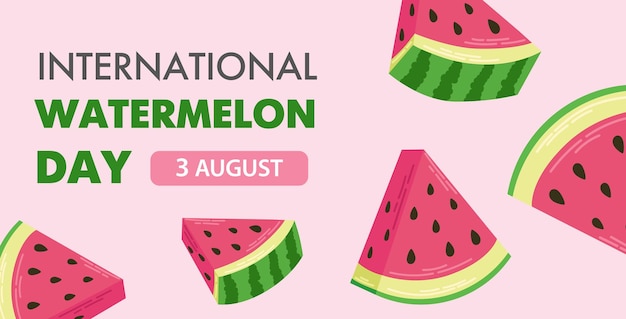 Banner for International Watermelon Day August 3 Colorful pink summer background